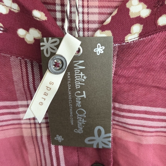 NWT Matilda Jane | Red Pink Plaid Long Sleeve Dress Buttons to Waist Size Small - Picture 5 of 9